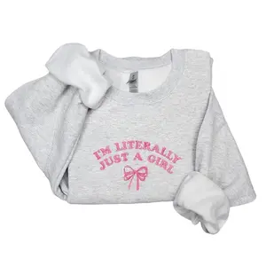 I'm Literally Just a Girl Embroidered Coquette Bow Sweater, Hoodie, Tee, Vintage Retro 90s Pink Y2K Dainty Bow Girly Fairycore , Global Trending Outfits Comfy Cotton