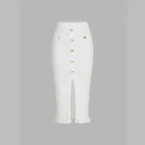 Cider [4 colors, size 0-26] Mid Waist Solid Split Knit Midi Skirt