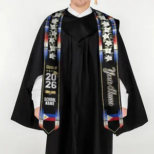 Custom Filipino Graduation Stole with Name and School Year, Philippines USA Flag Sash Class of 2026, Unique Senior Gift for Ceremony Outfit
