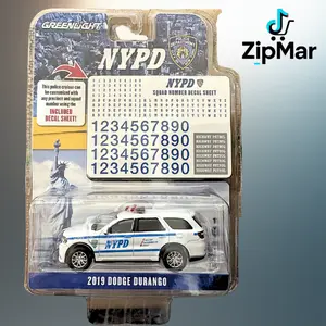 Greenlight 2019 Dodge Durango NYPD Diecast Car 1:64 Scale Hobby Exclusive Collectible with Decal Sheet Detailed Police SUV Model High-Quality Miniature Vehicle for Collectors and Kids Realistic Emergency Vehicle Replica