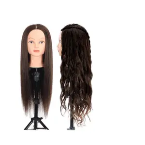 Human Hair Mannequin - 100% Human Hair, Long Straight Hair, Black Color, Ideal for Styling and Varying Hairstyles