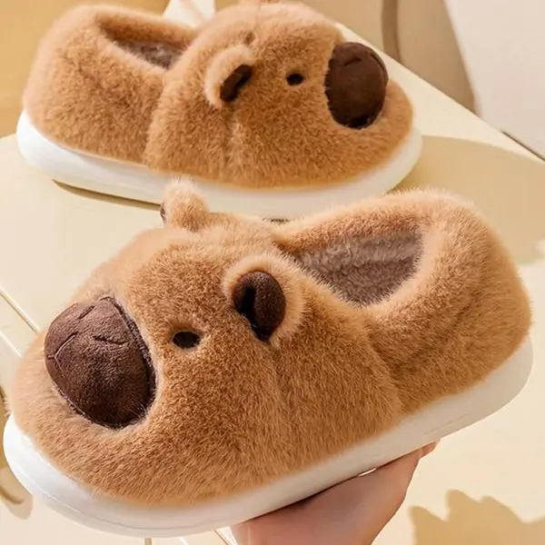 Unisex Cozy Cartoon Capybara Plush Slippers, Soft Fluffy Thick-Cushioned Warm House Shoes for Indoor Winter Use, Thick Cushioned Slippers, Women, Slide, Footwear, Christmas