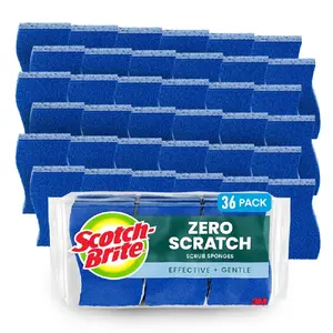 Scotch-Brite Zero Scratch Scrub Sponge, 36 Kitchen Sponges for Cleaning Around the Home, Bathroom & More, Effective + Gentle Dish Scrubber, Best for Nonstick Pots and Pans, Safe on Most Surfaces