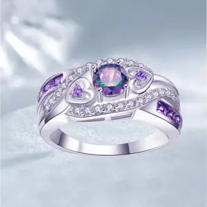 Fashion Selling Ladies Ring Heart Set with Amethyst Zircon Protein Wedding Party Jewelry Party Luxury