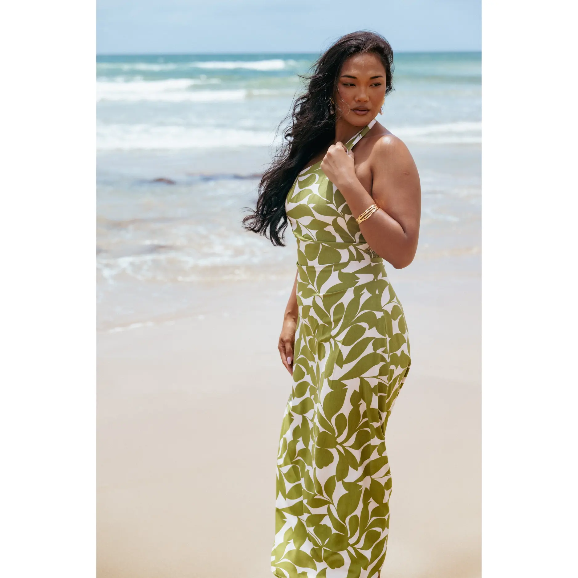 green floral maxi dresses Baltic Born Womens Montaigne Ruffle Maxi Dress | Sage Floral