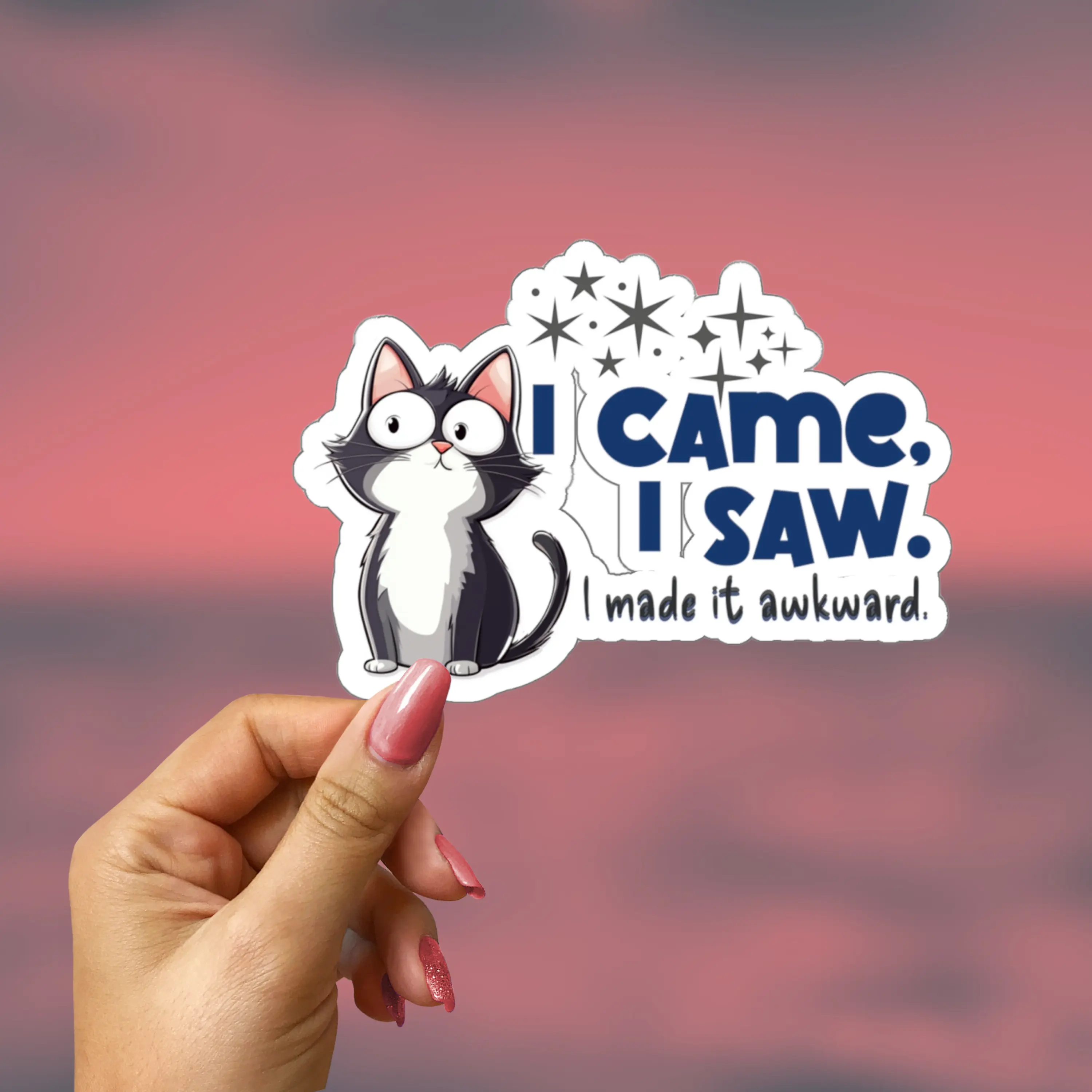 Funny Cat Kiss-Cut Stickers, Awkward Cat Sticker, Cute Cat Stickers, Quirky Vinyl Stickers, Hilarious Animal Stickers Decor Decorative Glossy Ornaments Print