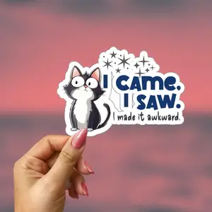Funny Cat Kiss-Cut Stickers, Awkward Cat Sticker, Cute Cat Stickers, Quirky Vinyl Stickers, Hilarious Animal Stickers Decor Decorative Glossy Ornaments Print