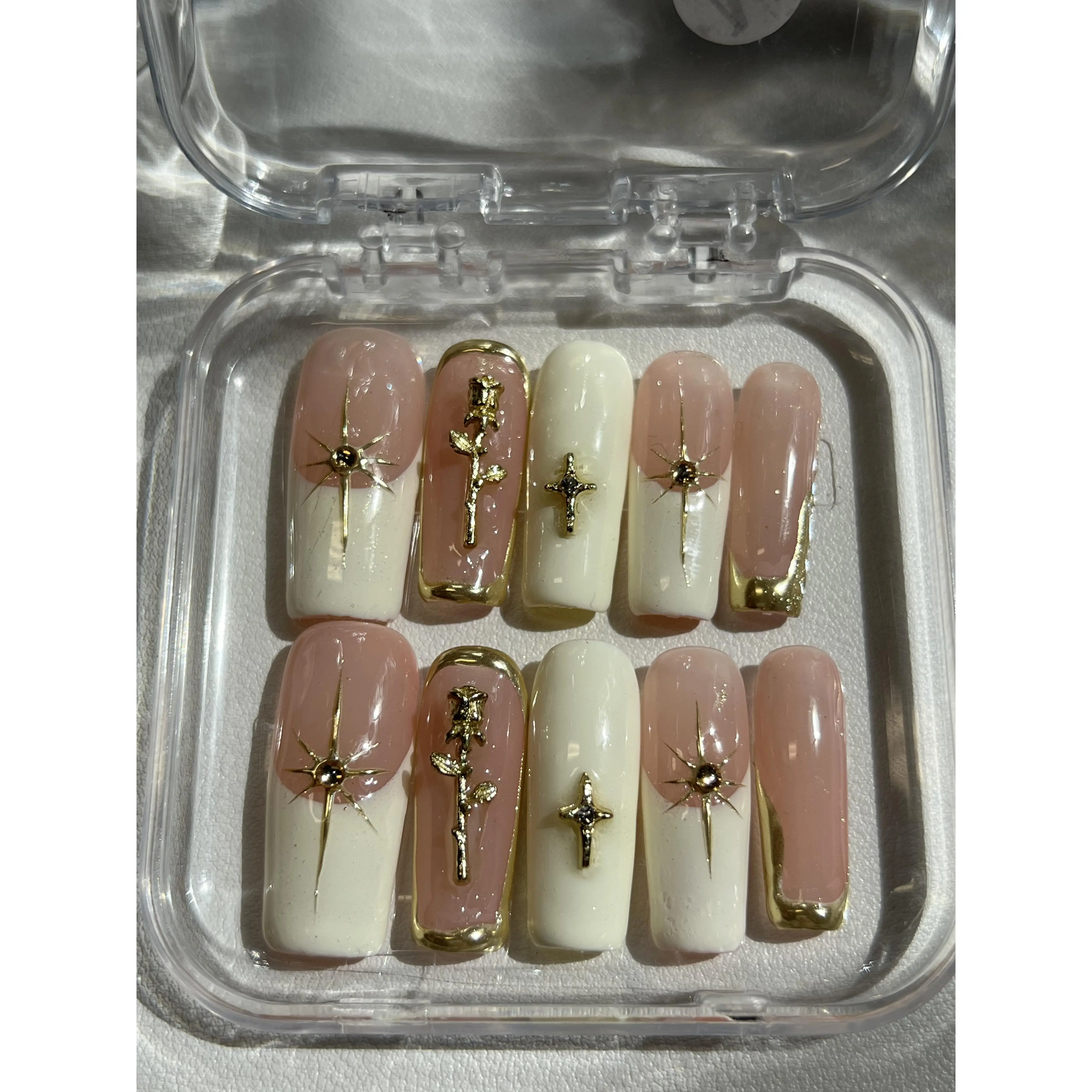 BHI Handmade Square nails Press-On Nails – Reusable 3D Acrylic, Salon-Quality Design for a Long-Lasting, Natural Finish |                   Perfect for an Effortless At-Home Manicure