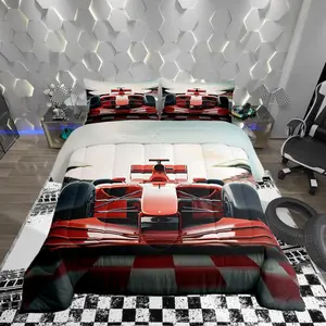 3D Red Formula Car Comforter Set,Cool Racing Car Bedding Set,Kids Teens Modern Decor,Racing Speed Sport Comforter for All Seasons