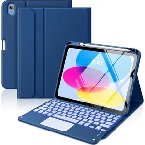 TRAIL RECKONING Touch Keyboard Case For iPad (A16) 11th Generation 11 inch 2025, iPad 10th Generation 10.9 inch Case With Pencil Holder, 7 Colors Backlit Multi-TrackPad Detachable Keyboard, Blue