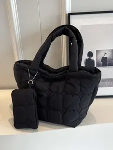 Checkered pleated cloud bag, textured down cotton solid color handbag, casual and versatile shoulder crossbody bag, fashionable bubble plaid women's niche plaid bag, suitable for daily matching and other scenarios, Elegant bags