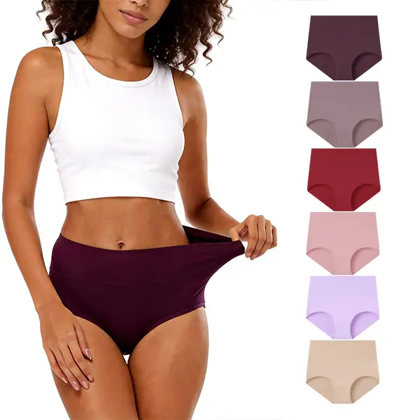 MhzyCaus 6-Pack High-Waisted Cotton Women's Panties, Butter-Soft & Cooling, Secure Full Coverage Briefs for Daily Life, Flexible & Colorfast, Non-Stop Comfort lady panty Cotton Underwear breathable stretch basic rise fit
