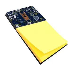 212 MAIN Blue Flowers German Shepherd Sticky Note Holder - Refillable Rigid Board Office Organizer, Artwork Top, Multifunctional Stationery Office Supplies, Desk Accessories, Work Accessories