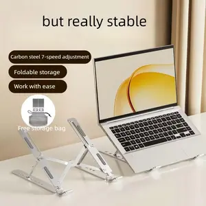 Carbon Steel Laptop Stand Bracket Desktop Height-Adjustable Folding Portable Base with 7-Speed Adjustment & Free Storage Bag for Heat Dissipation