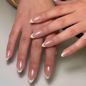 Short Almond Fake Nail, 24pcs/box French Style Press on Nails with Nail File & Jelly Glue, Removable Nail Art Artificial Full Cover