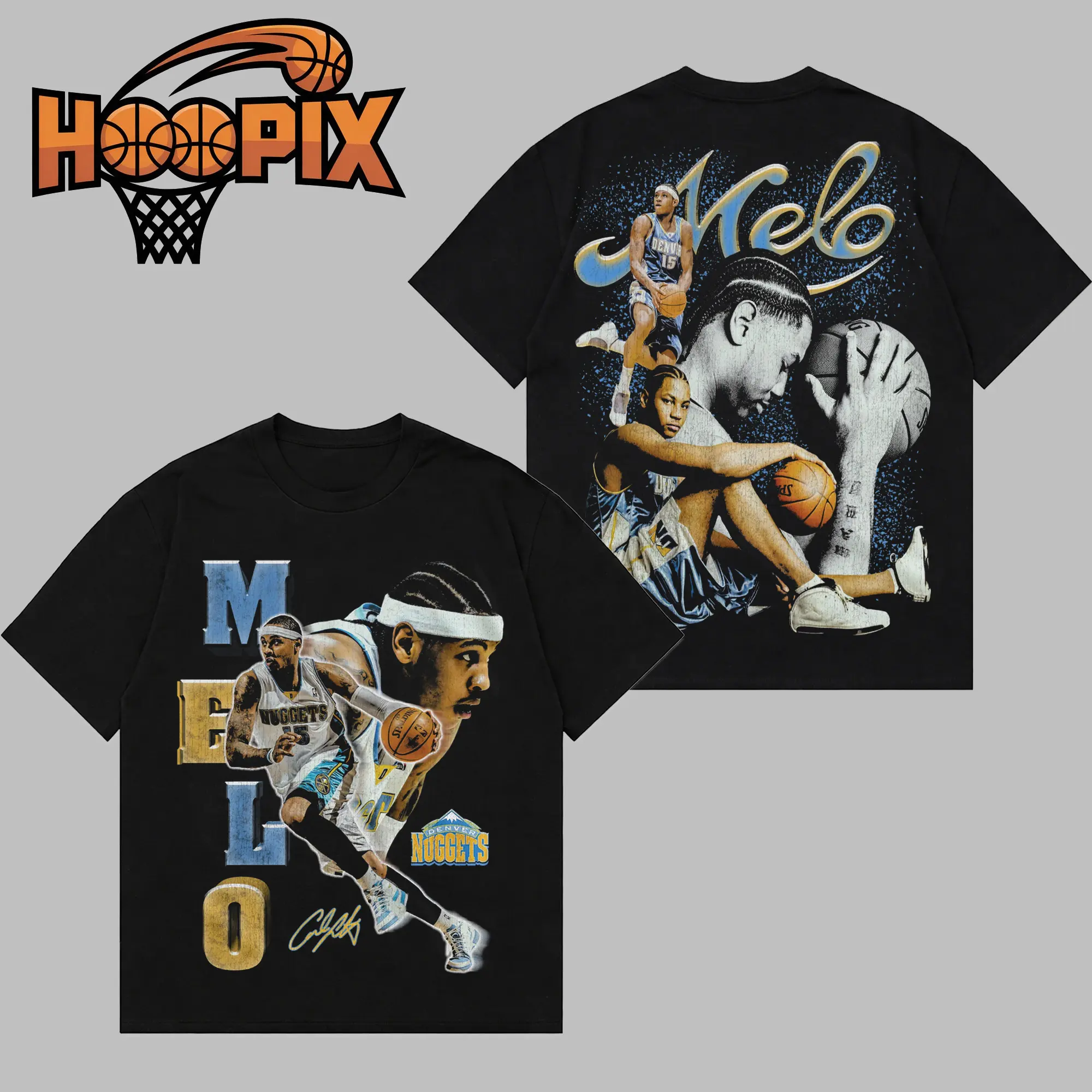 HOOPIX - MELO NUGGETS Premium Cotton Hoodie T-Shirt (Made In USA), Carmelo Anthony Fans Shirt, Game Day Outfits, Gift For Golden State Basketball Fans, Basketball Graphic Tee Hoodie