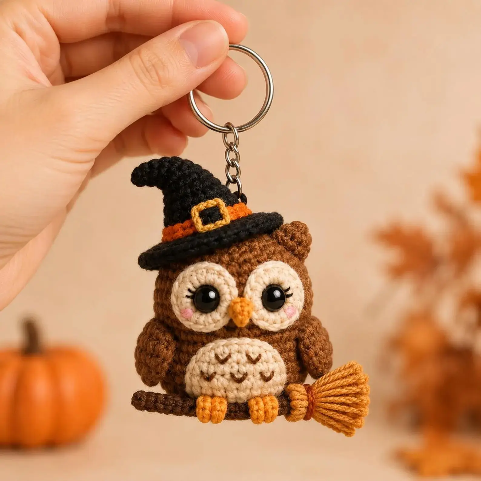 Halloween Owl Crochet Keychain, Witch Owl Amigurumi Bag Charm, Cute Spooky Fall Accessory, Handmade Halloween Gift