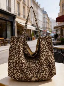 Vintage Large Capacity Women's Leopard Print Tote Bag, Shopping Bag, Handbag, Practical Mommy Bag for Kids, Stylish and Functional, Trendy Tote Bag