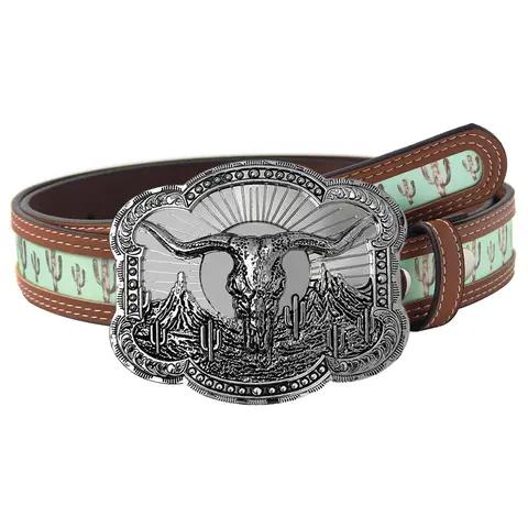 Western Belts for Womens Mens Cactus Print Country Belts with Buckles for Pants