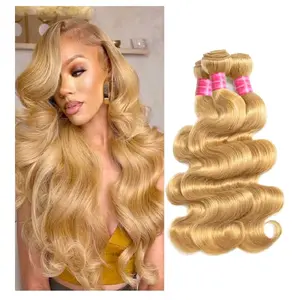 3 bundles Body Wave Bundles 100% Unprocessed Honey Blonde Human Hair Weave Brazilian #27 Colored Blonde Virgin Remy Hair Weft for Black Women(16 18 20 Inch)