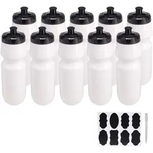10 Pack 27 oz Sports Water Bottles Sports and Fitness Squeeze Water Bottles BPA Free come with 16 pcs Chalk Labels, 1 Pen(Dishwisher Safe)
