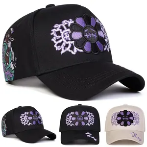 Unisex Cartoon Flower & Astronaut Earth Embroidered Baseball Cap Outdoor Adjustable Sunscreen Leisure Hat Spring Autumn Travel Tourism Beach Vacation