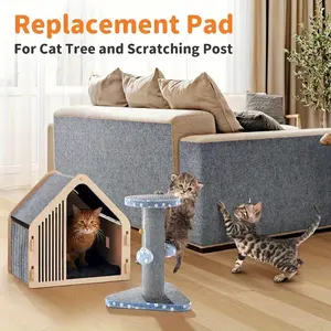 1Pc [Adhesive Cat Protector] Self-Adhesive Furniture Protector for Cats - Trimmed Scratching Mat for Couches, Doors, and Cat Tree Shelves - Khaki/Grey, 39.4 x 15.8