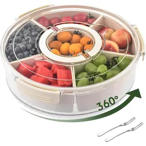 Rotating Snack Box Container for Parties, Veggie Tray with Lid, Divided Serving Tray for Fruit, Large Rotating Tray with Lid for  and Fridge Storage (10" Rotating snackle Box)