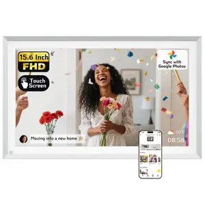 NexFoto 15.6 Inch Touchscreen Digital Picture Frame 64GB, FHD IPS WiFi Digital Photo Frame, Add Photos from Google Photos, Upload Videos via App/USB, Gifts for Newlywed, Housewarming, Silver