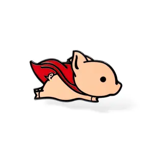 Flying Pig with Red Superhero Cape Hard Enamel Lapel Pin