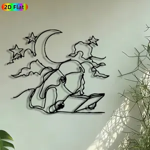 1pc Reading Girl with Moon Metal Wall Art, Celestial Reading Statue Mural, Artistic Metalwork, Intricate Craftsmanship, Perfect for Ramadan, New Year Decor, Perfect for Bedroom Studio Living Room Decor, Ideal Gift for Celestial Decor Enthusiasts.