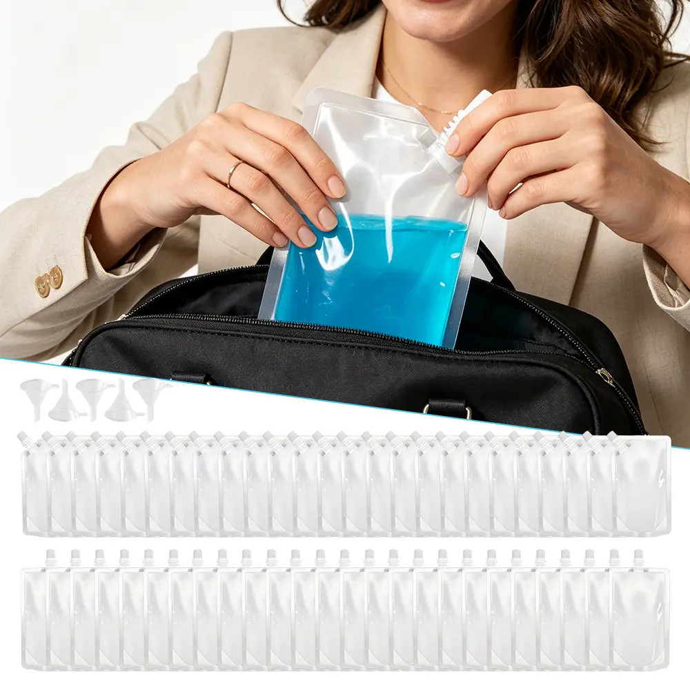 50-Pack 8oz (6.0 to 8.9 fl. oz.) Rectangular Durable Lightweight Plastic Flasks (250ml, 6.69*3.4 inch/17*10 cm) - Concealable Reusable Leakproof Drink Pouches for Camping, Fishing - Specialty Kitchen Utensils with 5 Plastic Funnels