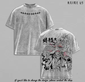 Jujutsu Kaisen Suguru Geto Anime T Shirt Dragon Graphic Vintage Washed Grey Tee Oversized Manga Streetwear Japanese Ink Style Casual Unisex Gift Idea