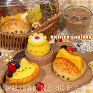 Kitten Cafe Food-grade Silicone Squishy Toy, Handmade Taba Squishy, Creamy Soft Adhesive Slow Rebound Squeeze Toy, Pineapple Bun