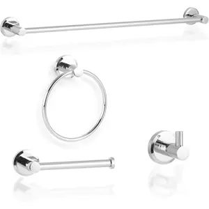 Xin Wei Chrome Towel Bar Set - 4- Bathroom Hardware Kit (Towel Holder, Ring, Hook, Tissue Holder) - 24" Wall-Mounted with Zinc Alloy Base & Stainless Steel Rod - Easy Installation Included