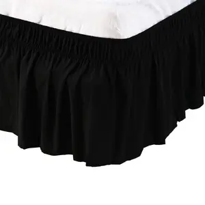 PiccoCasa Bed Skirt Wrap Around Bedskirt Three Fabric Sides Elastic Dust Ruffle, Easy Fit with 15 Inch Drop King Black