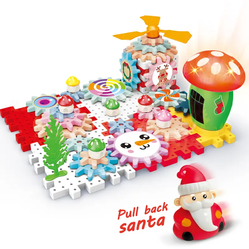 Christmas Electric Gear Building Blocks Toys Set ,62pcs STEM Education Building Toys, 62pcs with Music and Lights for Boys and Girls, Birthday &Christmas Gifts, Ages 3+