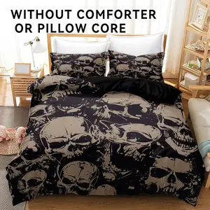 3-Piece Skull Print Bedding Set, Includes 1 Duvet Cover and 2 Pillowcases, Soft and Comfortable, Ideal for Bedroom and Guest Room, Perfect Gift, Decorative Bedding Set