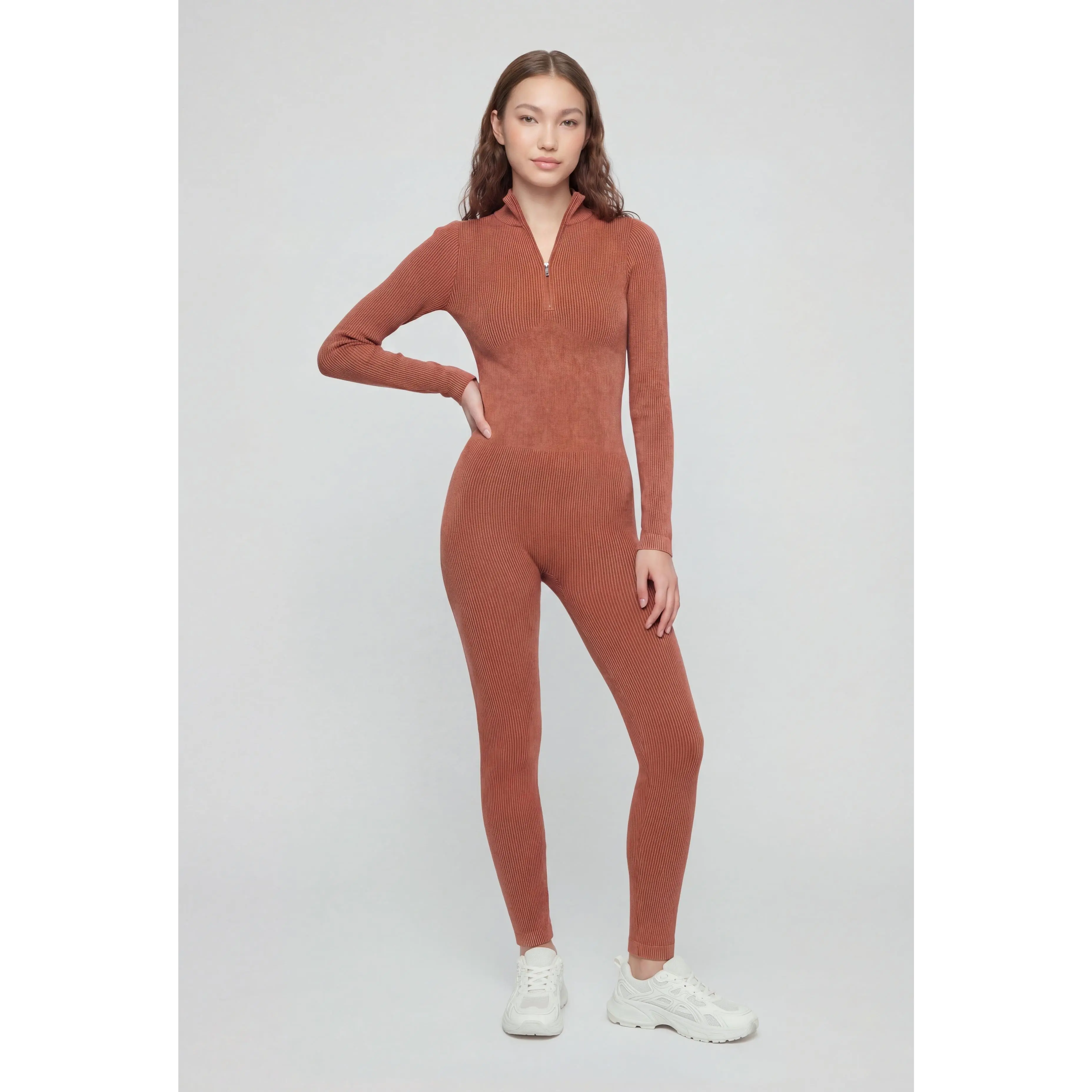 Quarter Zip Compression Ribbed Catsuit