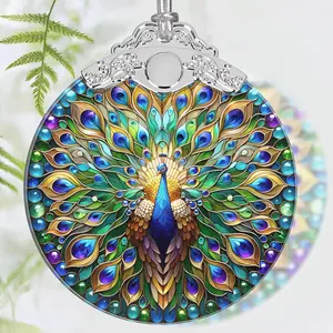 2024 Christmas Ornament with Peacock Design, Stained Glass Decor for Christmas Tree and Holiday Decoration, Unique Gift Idea Light Shiny