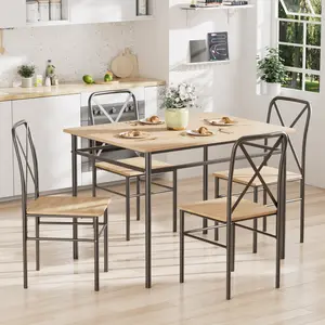 VECELO 5 Piece Kitchen Dining Room Set Kitchen Table with 4 Chairs Steel Frame Dinette Tabletop for Dining Room Small Space