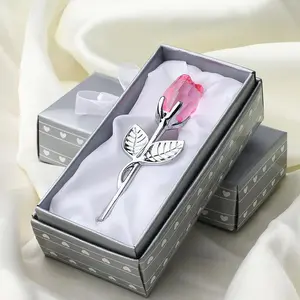 Valentine's Day Artificial Crystal Glass Rose Ornaments, 1/2pcs Creative DIY Spring Artificial Flower for Home Desktop Decoration, Sweet Furniture Ornament, Birthday Gift Ideas, Men Gifts