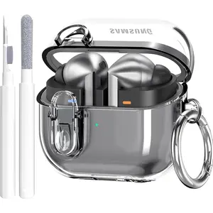 Compatible with Samsung Galaxy Bud 3 Pro Case/Buds3/Buds 3 FE Case Clear Lock Clip with Cleaner Kit, Transparent TPU Galaxy Buds Pro 3 Protective Cover Men Women with Carabiner, Clear