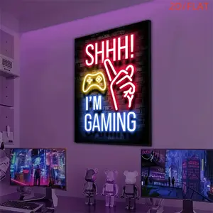 2D Flat, 2D Flat-1 Neon Game Canvas Print Poster Decorative Painting - Vibrant Wall Art for Gaming Room, Game Room, and Boys' Bedroom - Gamer Wall Decoration, Wall Art, Room Decoration Supplies