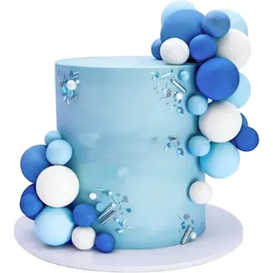32 PCS Ball Cake Picks Colorful Ball Shaped Cake Topper Pearl Balls Cupcake Cake Insert Topper for Birthday Party Wedding Decoration Supplies Blue White Dark Blue