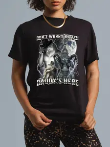 100% Cotton Unisex Don't Worry Kitten Daddy's Here T-Shirt Graphic Printed Vintage Casual Tshirt