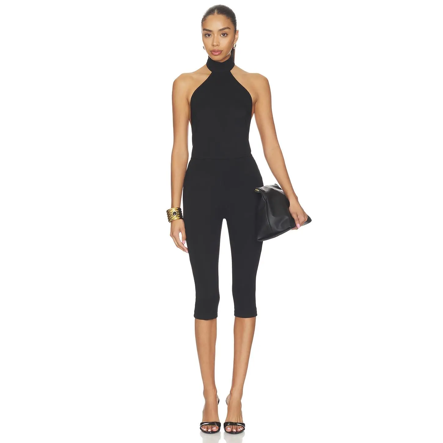 superdown Avi Open Back Capri Jumpsuit in Black superdown Avi Open Back Capri Jumpsuit in Black