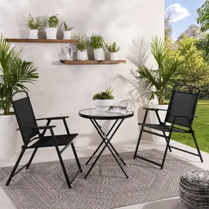 Mainstays Albany Lane 3-Piece Outdoor Bistro Set, Folding Chairs & Glass Table