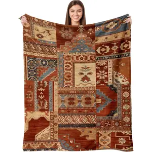 Boho Aztec Throw Blanket 50"x 60", Western Indian Native American Blanket Southwestern Decor, Brown Soft Cozy Lightweight Throws Blankets Gifts for Women Men Couch Bed Sofa Chair