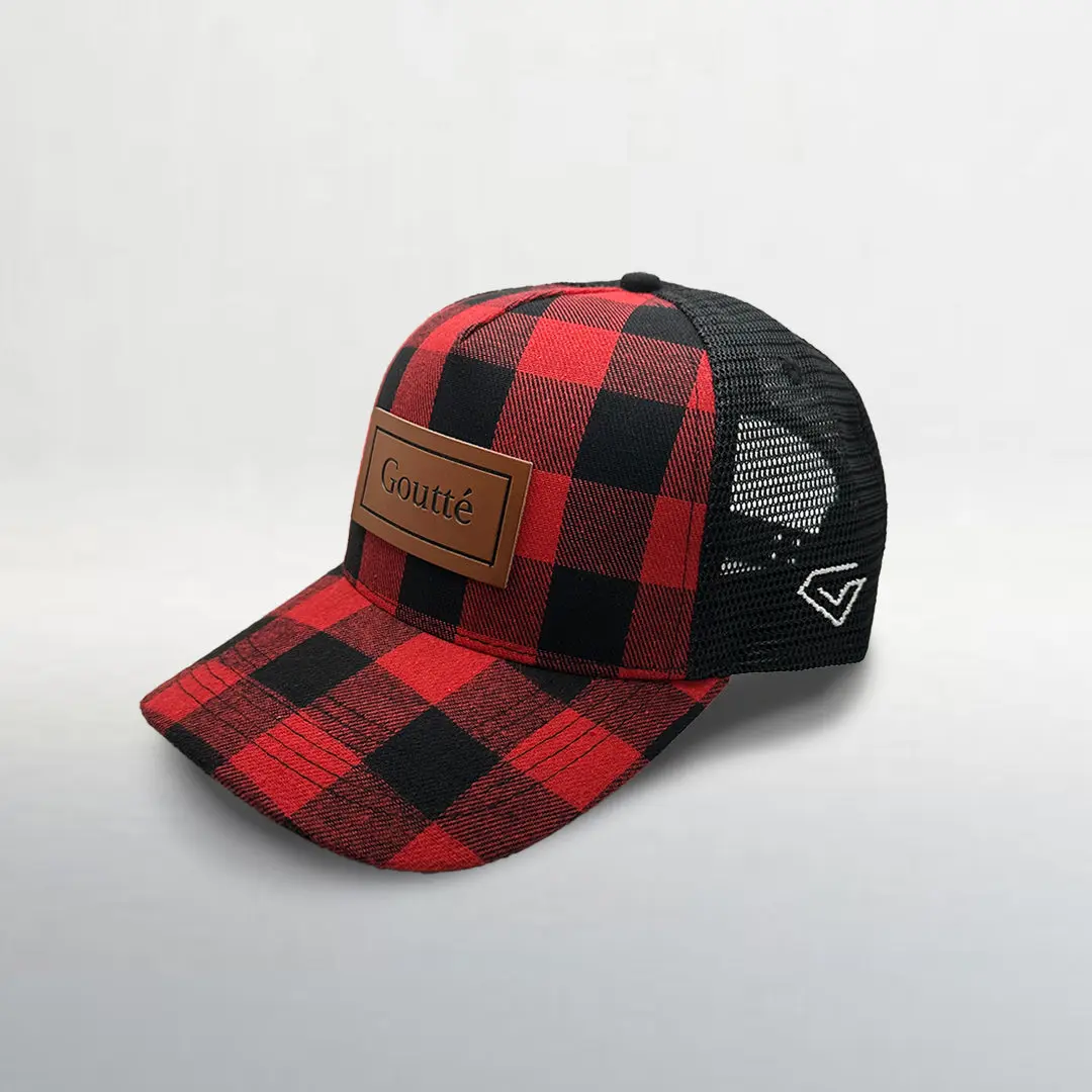 Red N Black Lumberjack Flannel Trucker Hat hats
